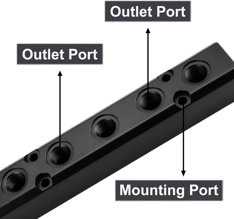 MARSTEK Air Manifold, 5 Way 7 Port Air Compressor Manifold, Air Hose Inline Manifold Block Splitter, Pneumatic Manifold Air Distribution Block, NPT 1/2 Inch Supply Port, NPT 1/4 Inch Output Port（black） - Image 5